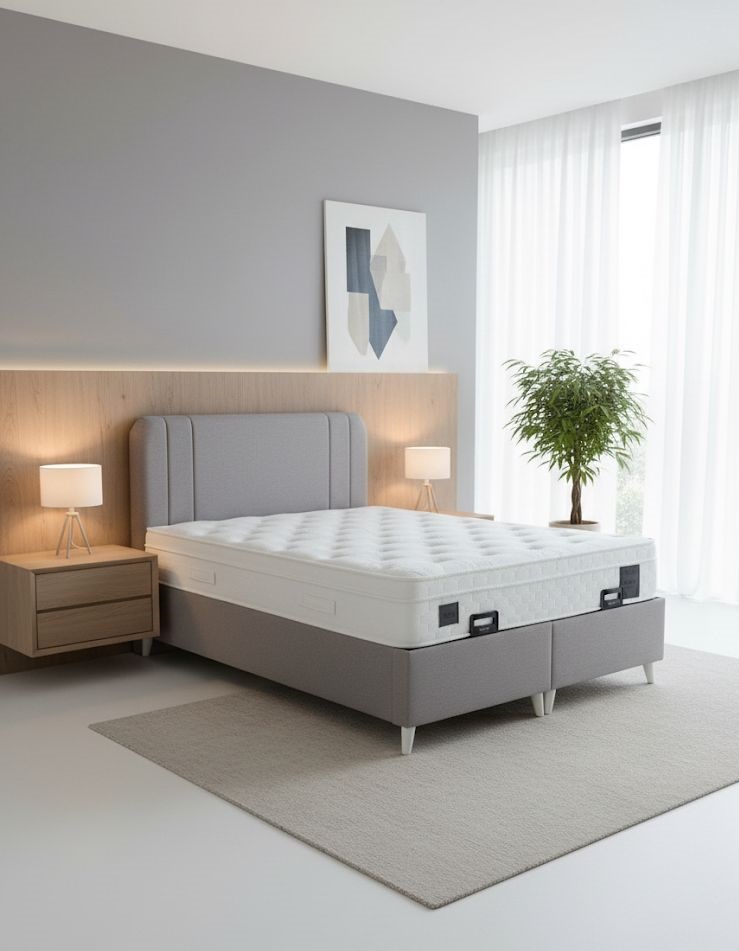160X200 GRİ BAZA + YATAK + BAŞLIK