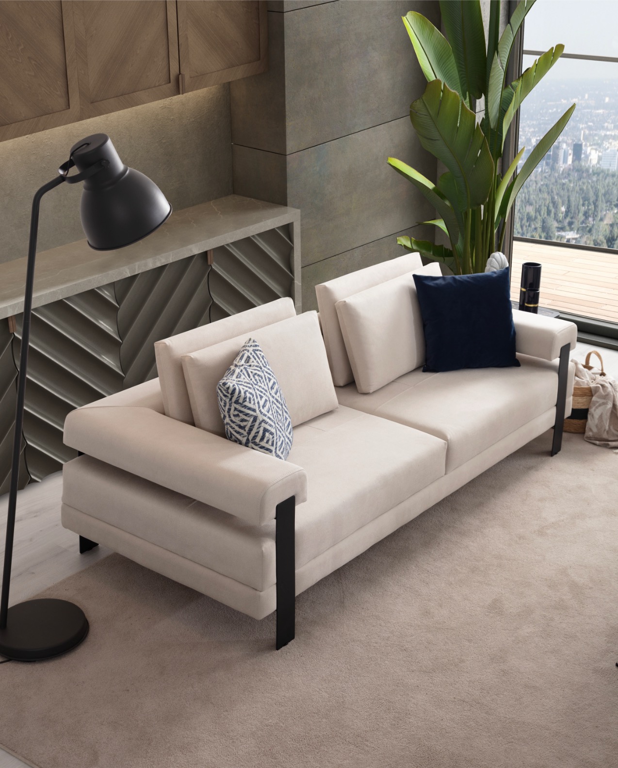 Deep Living Antik Siyah Ayaklı 3 lü Koltuk